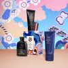 Luxury haircare products with colorful decorative background