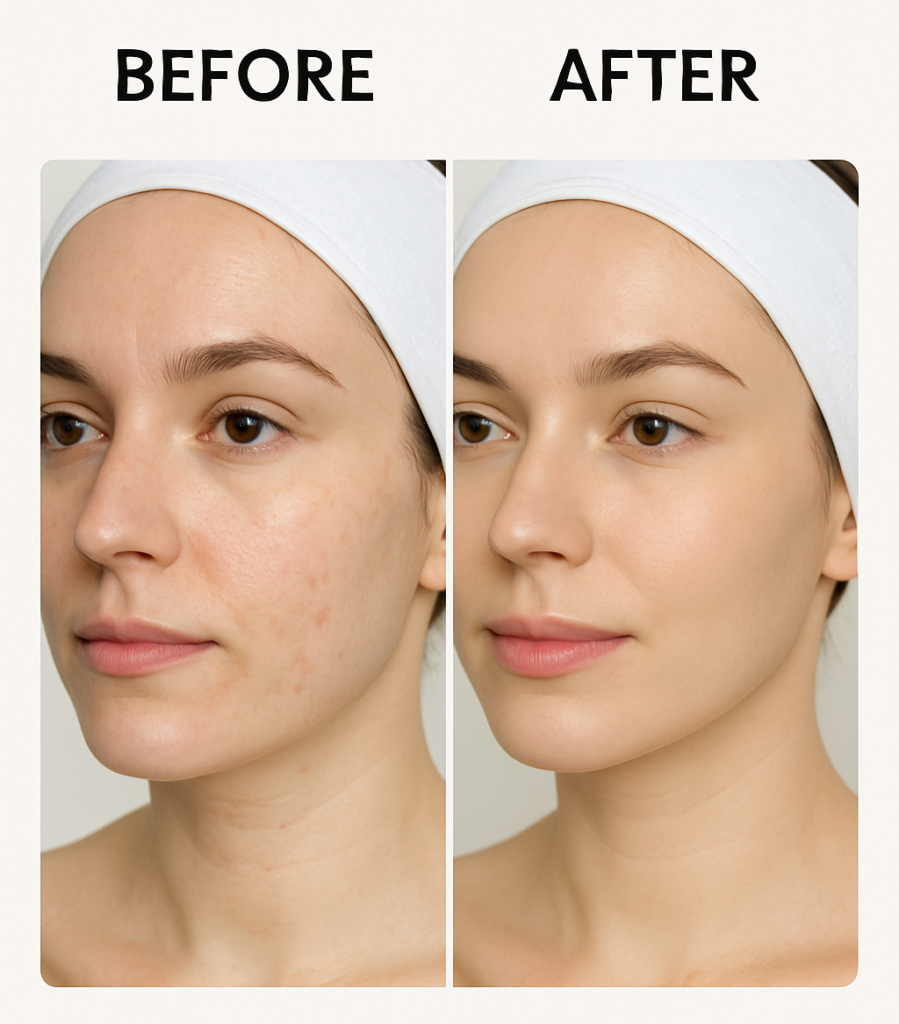 microneedling before and after results on a client